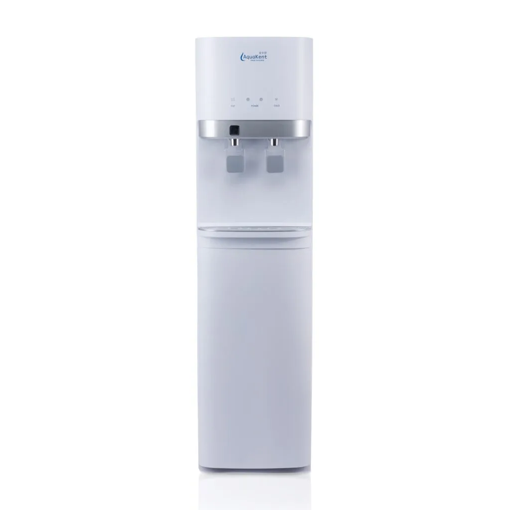 oor stand hot cold water dispenser front view white