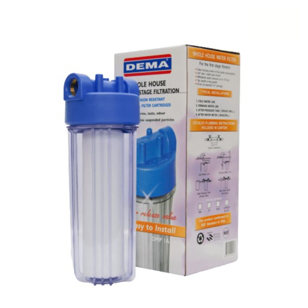 10 Inch DEMA Housing Water Filter - CLEAR transparent casing